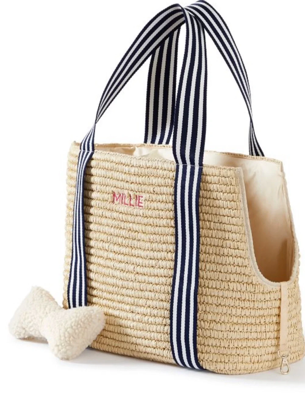 Mark & Graham STRIPED TWILL STRAW PET TOTE CARRIER New